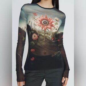 MONSE Printed Mesh Top Rose
